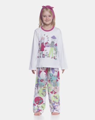 Pijama Feminino Infantil manga longa e calça Estampa Pat e Bill