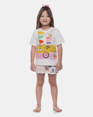Pijama Feminino Infantil Blusa Manga Curta
