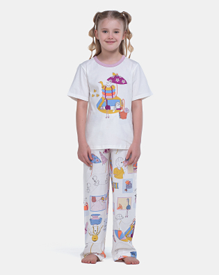 Sonhart | Comprar Pijama Feminino Infantil Manga Curta e Calça Pat e Nina