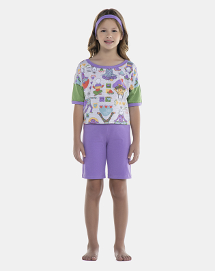 Pijama Feminino Kids Manga Curta e Bermuda