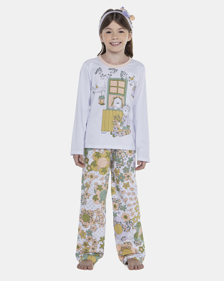 Pijama Feminino Kids Manga Longa e Calça