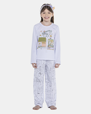 Pijama Feminino Kids Manga Longa e Calça