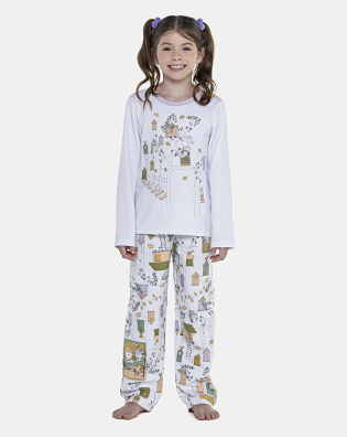 Pijama Feminino Kids Manga Longa e Calça Moletinho