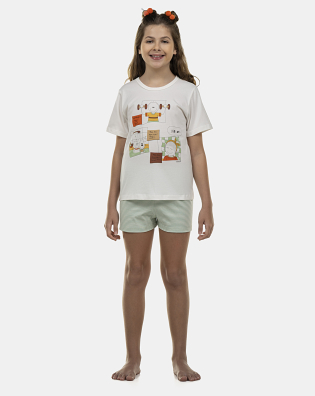 Pijama Feminino Kids Manga Curta e Short