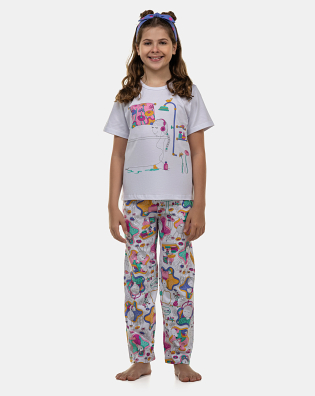 Pijama Feminino Kids Manga Curta e Calça