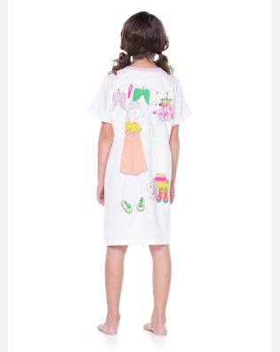 Pijama Infantil Camisão Feminino Manga Curta Pat E Nina