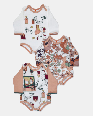 Kit Body Bebe Manga Longa Feminino