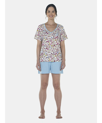 Pijama Feminino Adulto Manga Curta Decote V e Short