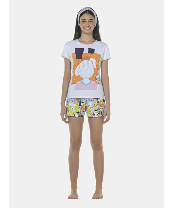 Pijama Feminino Adulto Baby-Look Manga Curta e Short