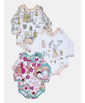 Kit Body Bebe Manga Longa Feminino