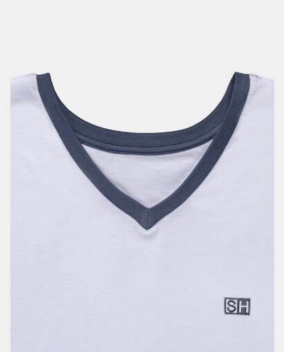 Pijama Masculino Adulto Manga Curta Decote V e Short 