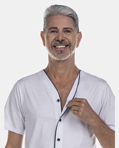 Pijama Masculino Adulto Manga Curta Com Abertura e Short