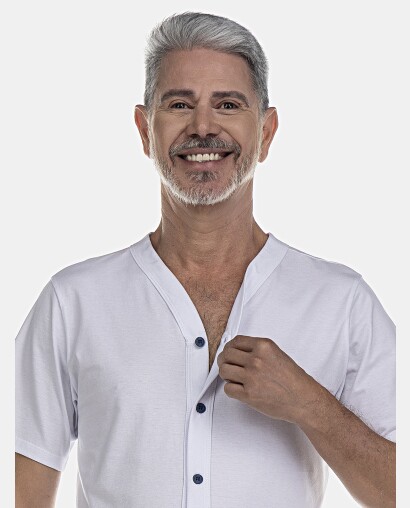 Pijama Masculino Adulto Manga Curta Com Abertura e Calça