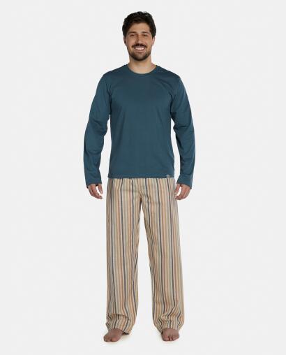 Pijama Masculino Adulto Manga Longa e Calça Tricoline