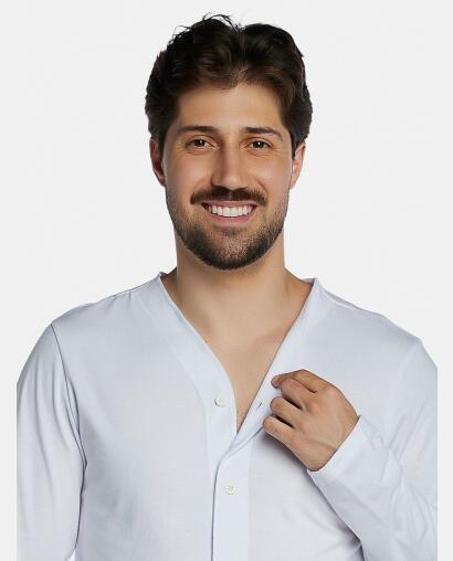 Pijama Masculino Adulto Manga Longa Com Abertura e Calça