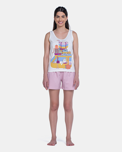 Pijama Curto Feminino Regata Estampada e Short Liso