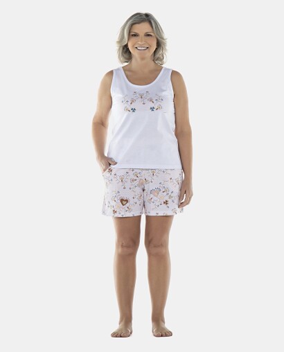 Pijama Feminino Adulto Regata e Bermuda com Bolsos