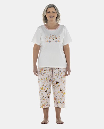 Pijama Feminino Adulto Manga Curta e Corsário