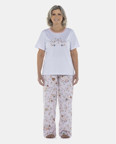 Pijama Feminino Adulto Manga Curta e Calça