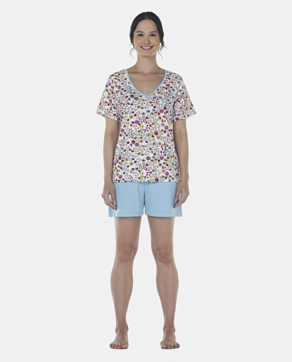 Pijama Feminino Adulto Manga Curta Decote V e Short