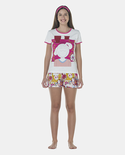 Pijama Feminino Adulto Baby-Look Manga Curta e Short