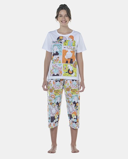 Pijama Feminino Adulto Manga Curta e Corsário