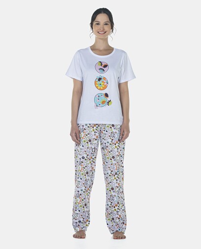 Pijama Feminino Adulto Manga Curta e Calça