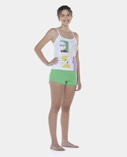 Pijama Feminino Adulto Alça e Short Cotton