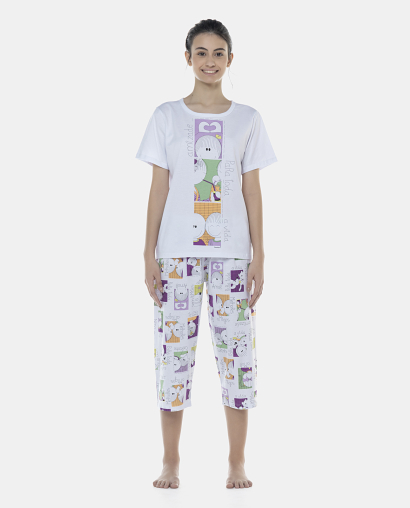 Pijama Feminino Adulto Manga Curta e Corsário