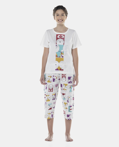 Pijama Feminino Adulto Manga Curta e Corsário