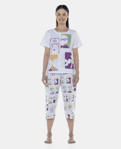 Pijama Feminino Adulto Manga Curta e Corsário