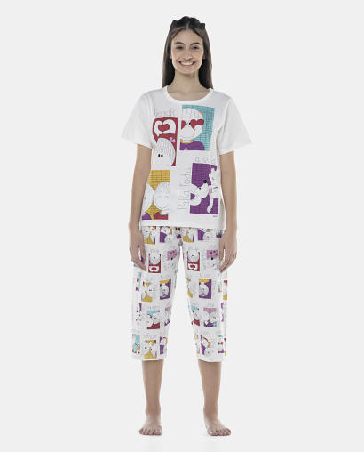 Pijama Feminino Adulto Manga Curta e Corsário