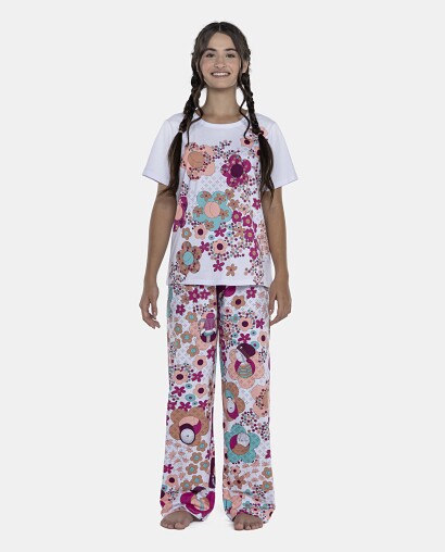 Pijama Feminino Adulto Manga Curta e Calça