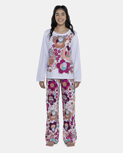 Pijama Feminino Adulto Manga Longa e Calça