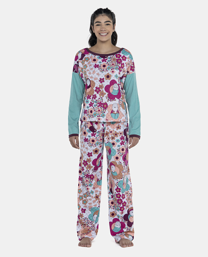 Pijama Feminino Adulto Manga Longa e Calça