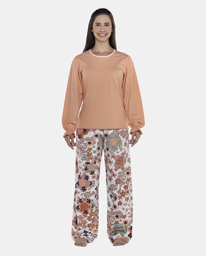 Pijama Feminino Adulto Manga Longa e Calça