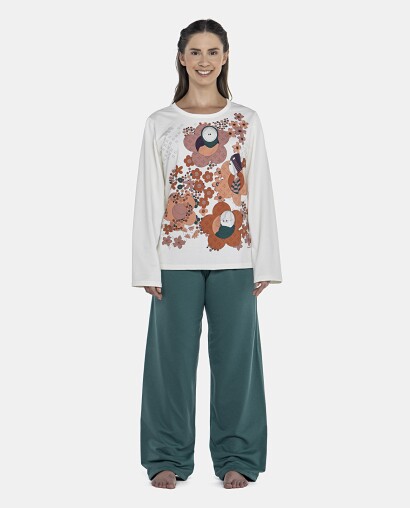 Pijama Feminino Adulto Manga Longa e Calça Moletinho