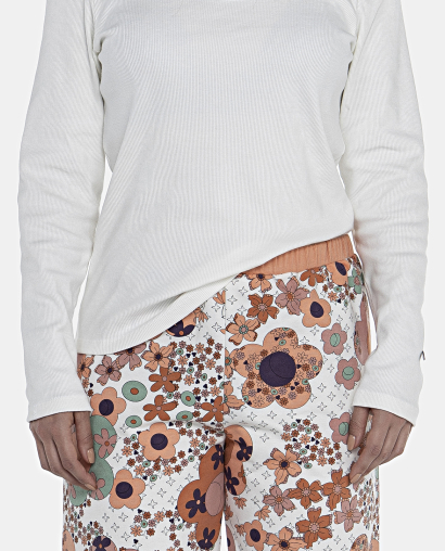 Pijama Feminino Adulto Manga Longa Canelada e Calça Moletinho