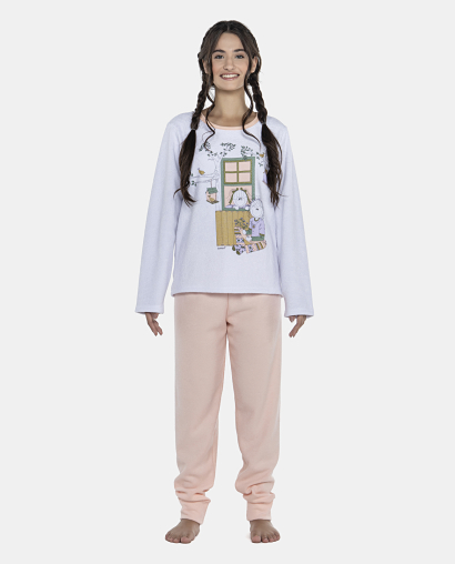 Pijama Feminino Adulto Manga Longa e Calça Plush