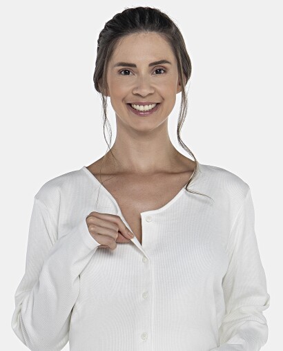 Pijama Feminino Gestante Manga Longa Canelada e Calça