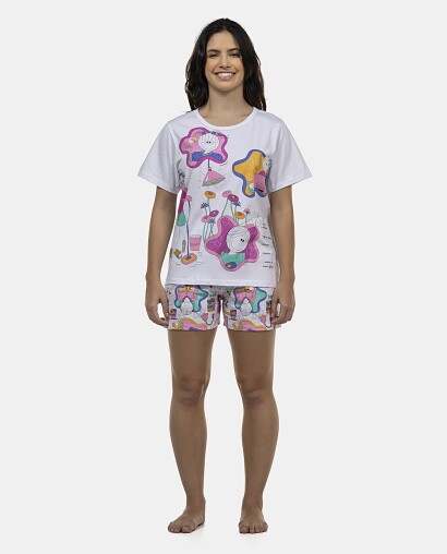 Pijama Feminino Adulto Manga Curta e Short