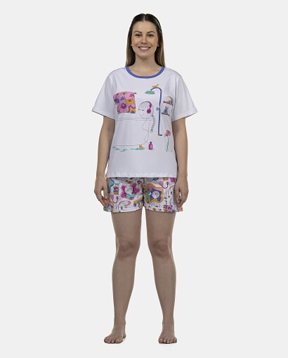 Pijama Feminino Adulto Manga Curta e Short