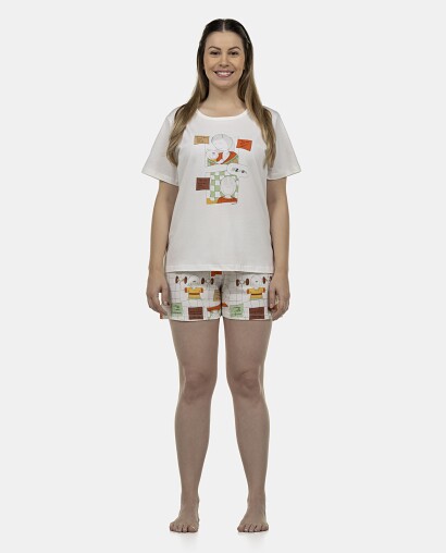 Pijama Feminino Adulto Manga Curta e Short