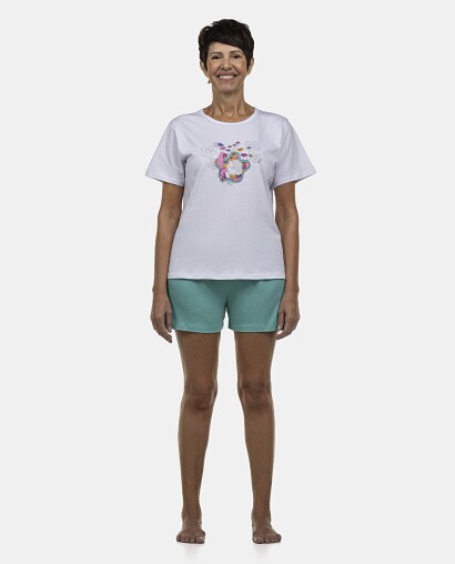 Pijama Feminino Adulto Manga Curta e Bermuda