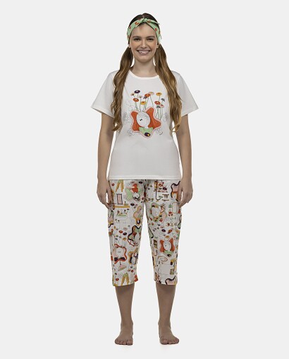 Pijama Feminino Adulto Manga Curta e Corsário