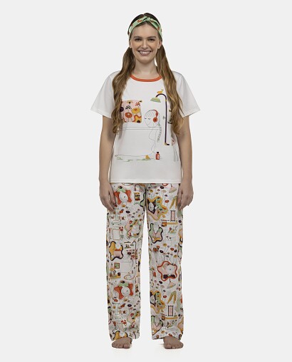 Pijama Feminino Adulto Manga Curta e Calça