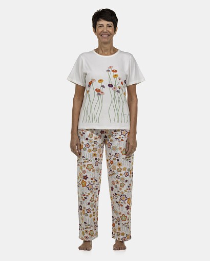 Pijama Feminino Adulto Manga Curta e Calça