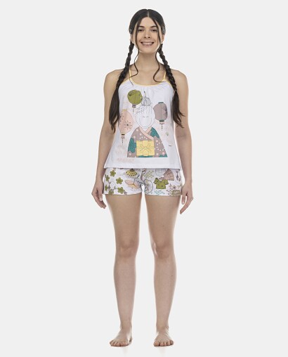 Pijama Feminino Adulto Alça e Short