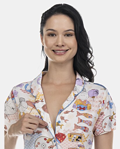 Pijama Feminino Adulto Manga Curta Aberto e Short