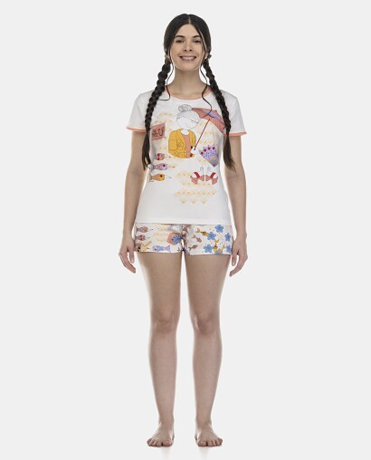 Pijama Feminino Adulto Baby-Look Manga Curta e Short